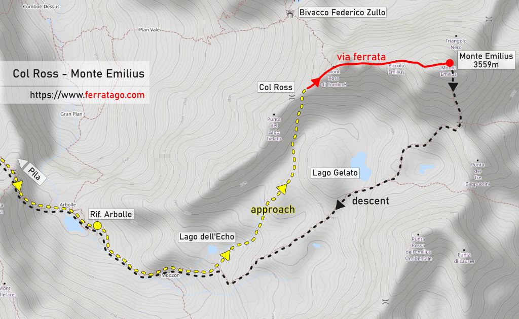 Map of via ferrata Col Ross - Monte Emilius