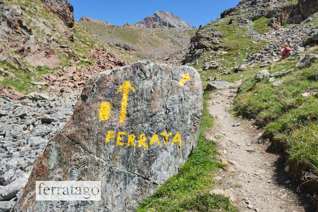Via ferrata markings on rock